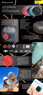 Duett 10W RMS Taşınabilir Bluetooth 8 Saat Dinleme Süresi Mavi Renk - 14