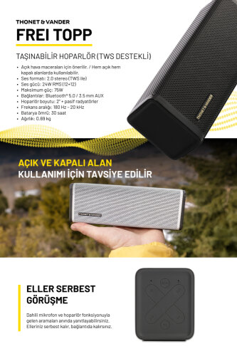 Frei Topp 24W RMS Taşınabilir Bluetooth TWS 30 Saat Dinleme Süresi  - Piano Black Renk