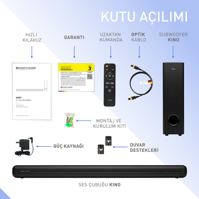 Kino Gen2 140W RMS Soundbar + Subwoofer 2.1 Hoparlör Bluetooth HDMI Uzaktan Kumanda - 17