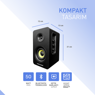 Kumpel 50W RMS Hoparlör 2.0 Bluetooh 5.0 RCA Optik Beyaz Renk - 12