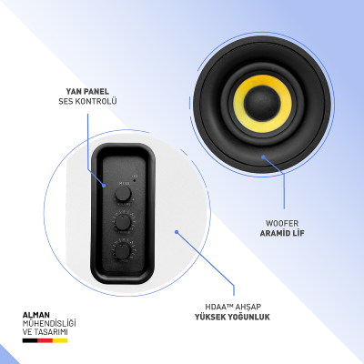 Kumpel 50W RMS Hoparlör 2.0 Bluetooh 5.0 RCA Optik Beyaz Renk - 15