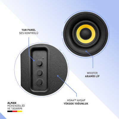 Kumpel 50W RMS Hoparlör 2.0 Bluetooh 5.0 RCA Optik Beyaz Renk - 16