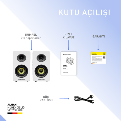 Kumpel 50W RMS Hoparlör 2.0 Bluetooh 5.0 RCA Optik Beyaz Renk - 13