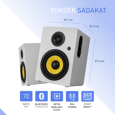 Kurbis 72W RMS Hoparlör 2.0 Sinema Bluetooh 5.0 RCA Optik Uzaktan Kumanda Beyaz Renk - 3