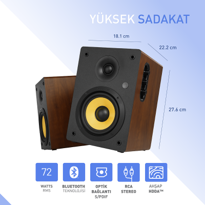 Kurbis 72W RMS Hoparlör 2.0 Sinema Bluetooh 5.0 RCA Optik Uzaktan Kumanda Ahşap Renk - 11