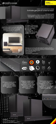 Stern 180W RMS Soundbar + Subwoofer 2.1 Hoparlör Bluetooth HDMI Uzaktan Kumanda - 8