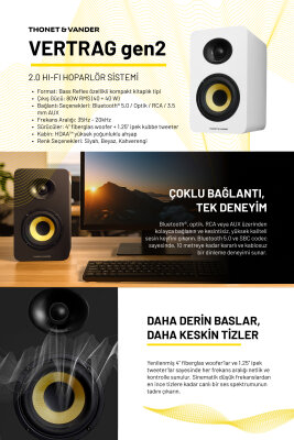 Vertrag Gen2 80W RMS Hoparlör 2.0 Bluetooh 5.0 RCA Optik Ahşap Renk - 1