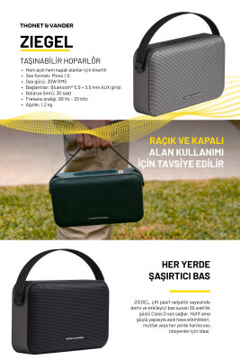 Ziegel 30W RMS Taşınabilir Bluetooth TWS 30 Saat Dinleme Süresi  Gri Renk - 1